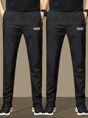 Men's Lightweight Joggers Quick-Dry Polyester with Zipper Pockets Drawstring Waist Casual Sports Pants