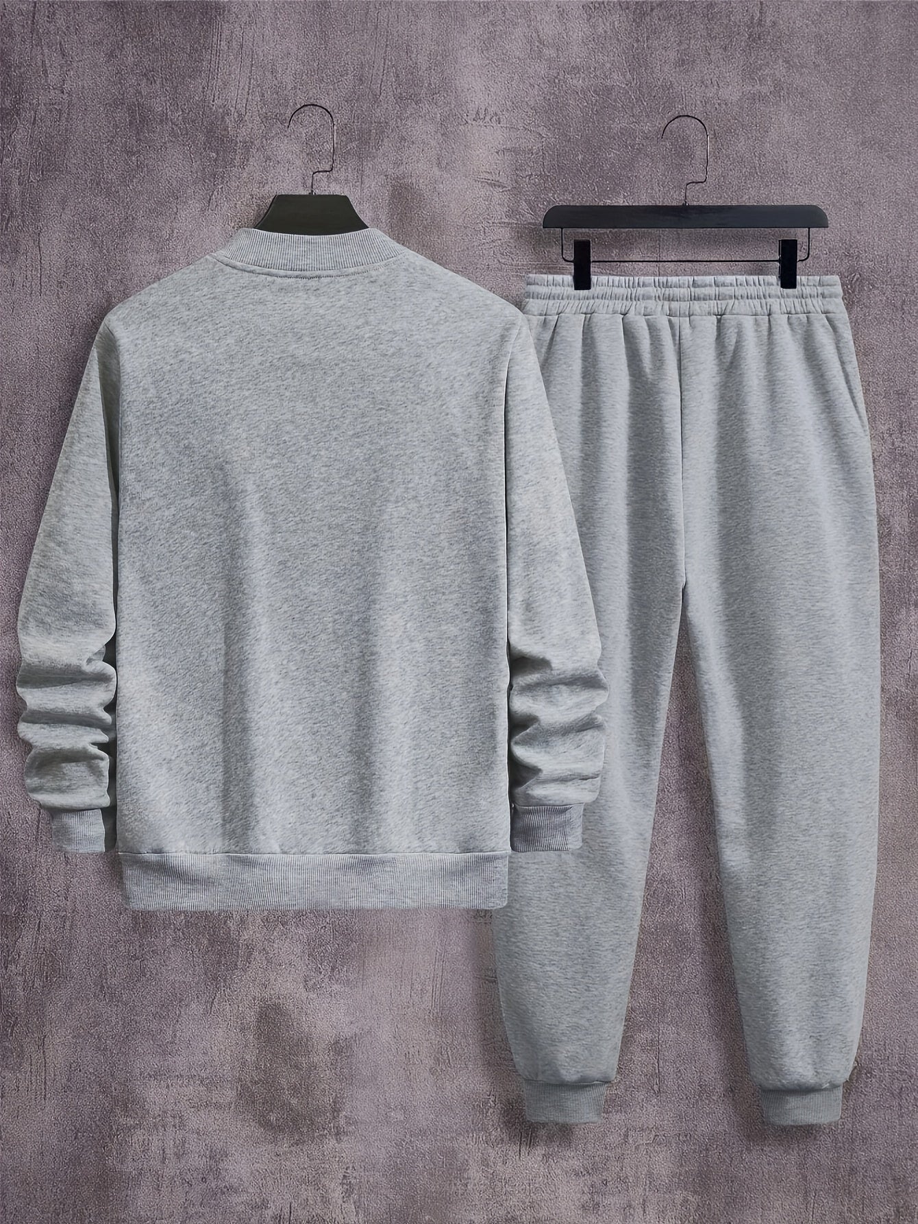 Men's Polyester Sweatsuit Set with Baseball Collar Long Sleeve Solid Color Fall Winter