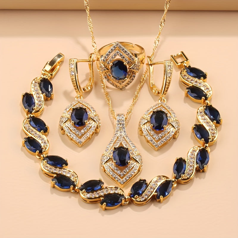 Women’s Zirconia Jewelry Set with Earrings Necklace Ring and Bracelet