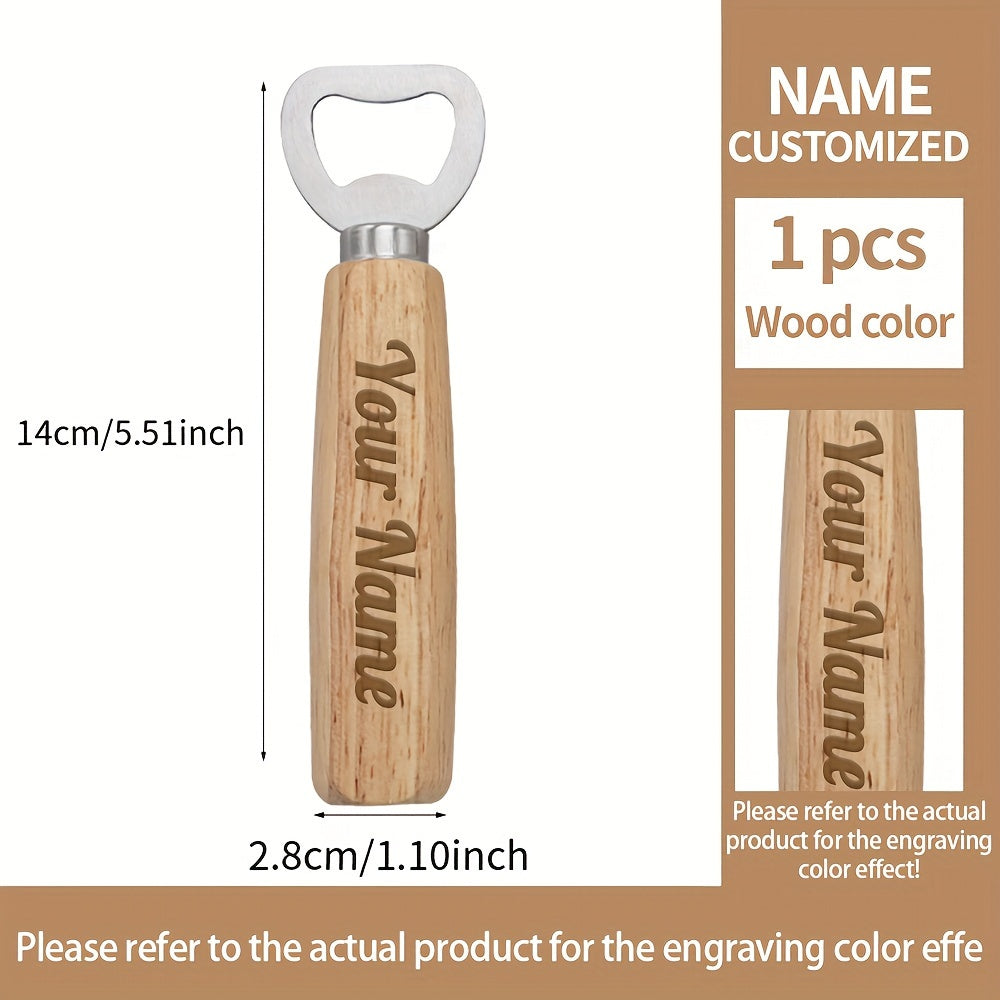 Custom Wooden Handle Bottle Opener Keychain with Engraved Logo and Phone Number