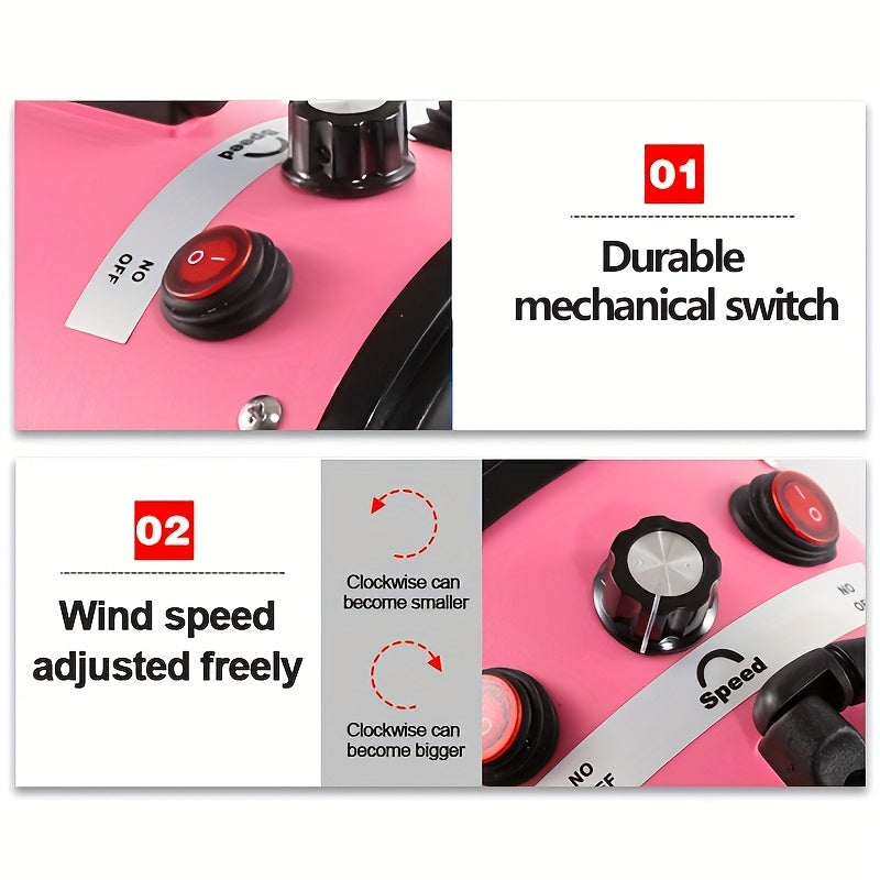 Pink High-Power Low-Noise Pet Hair Dryer for Large Dogs with Quick Drying and Adjustable Nozzles