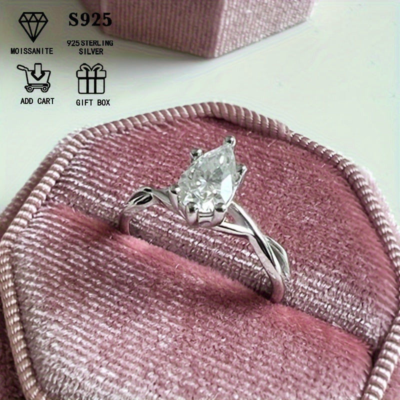 Ayollar uchun 1/2ct Pear Moissanite uzuk, Sterling Silver, taklif qilish va yubiley uchun