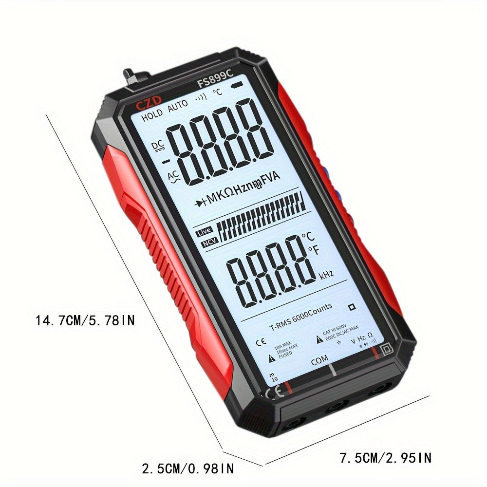 Rechargeable Digital Multimeter CAT III 600V with Full Screen Display USB Charging Backlight for Automotive Diagnostics