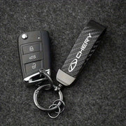 Car Keychain Carbon Fiber Texture Faux Leather Durable Stylish Car Accessory