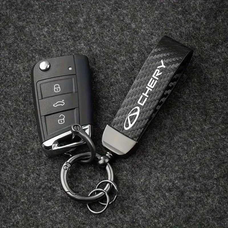 Car Keychain Carbon Fiber Texture Faux Leather Durable Stylish Car Accessory