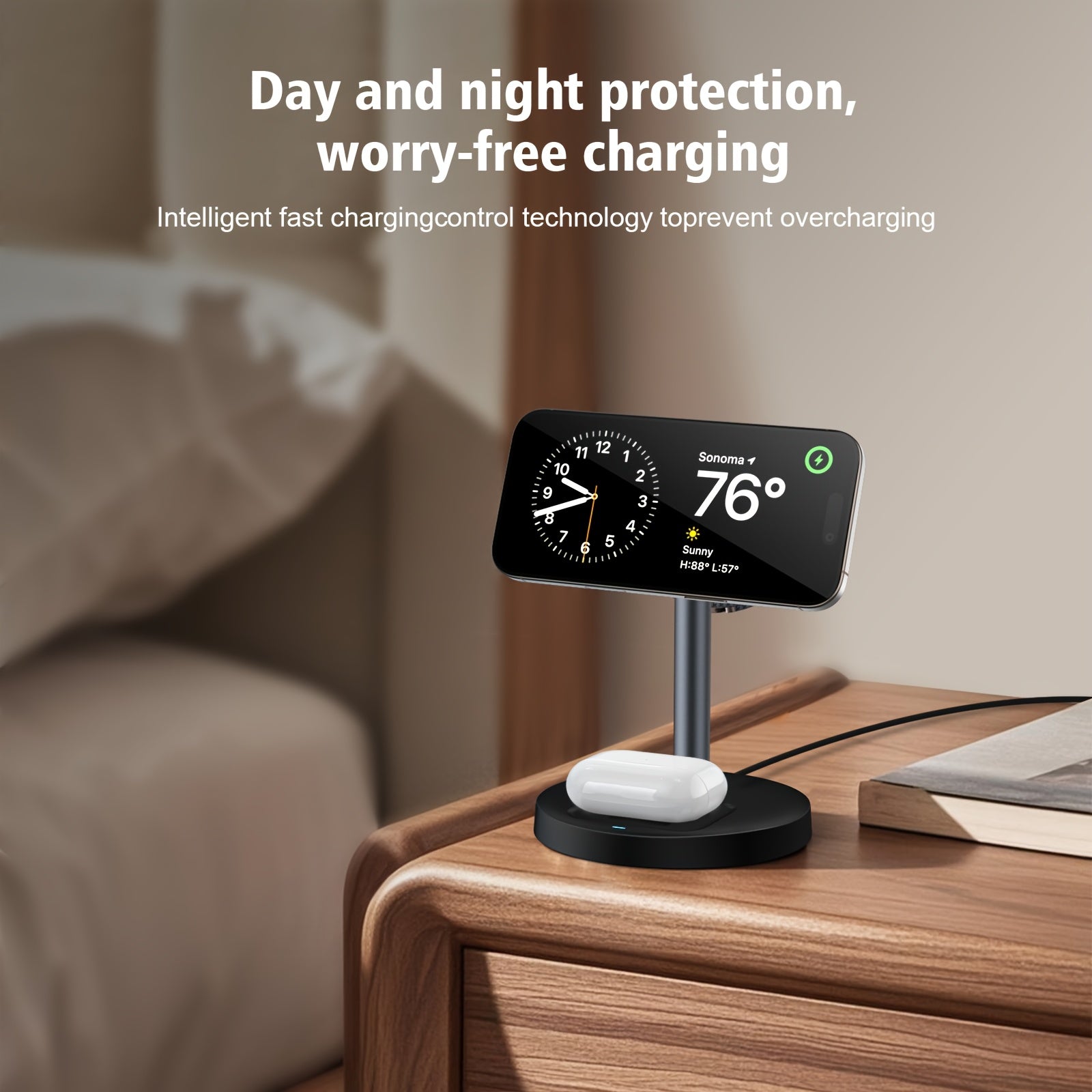 15W Magnetic Wireless Charger Stand for iPhone 12-16 Series with Adjustable Angle and Heat Dissipation Vents