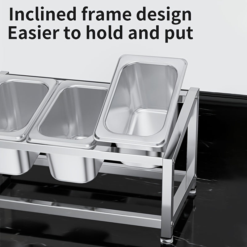 Stainless Steel Spice Organizer with Condiment Containers for Kitchen and Restaurant Use
