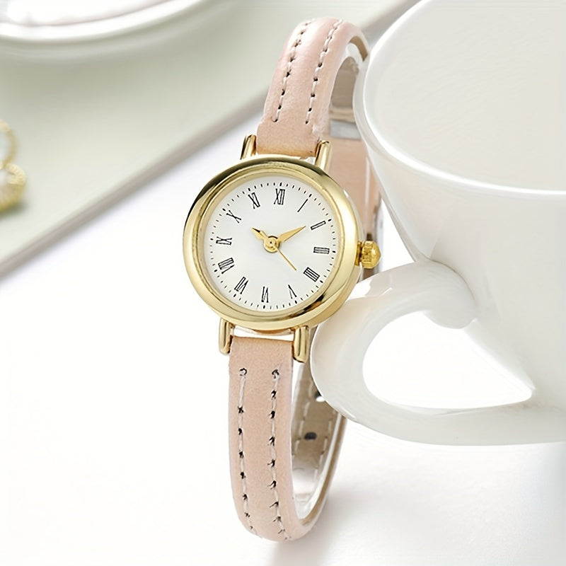 Women's Quartz Watch Casual Round Alloy Case PU Leather Band Retro Rome Style