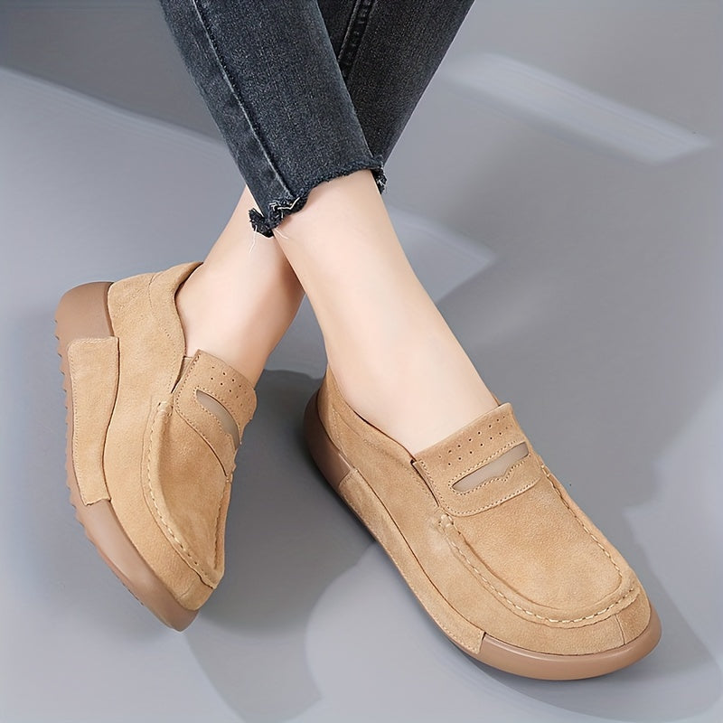 Women's Solid Color Slip-On Loafers with Round Toe Casual Low-Top Shoes