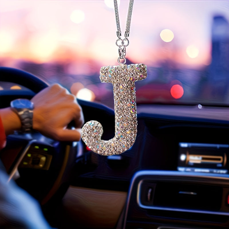 Crystal Bling Alphabet Letter Pendant for Vehicle Mirror with Rhinestones and Metal Material