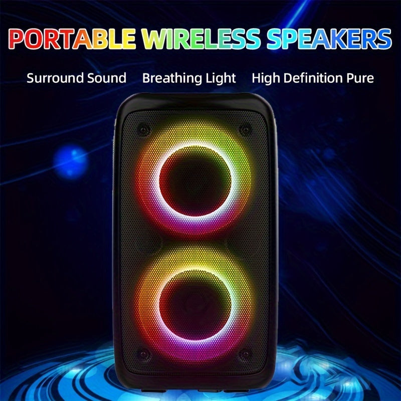 Wireless Bluetooth Speaker with Subwoofer Microphone Lights 10W High-Res Audio