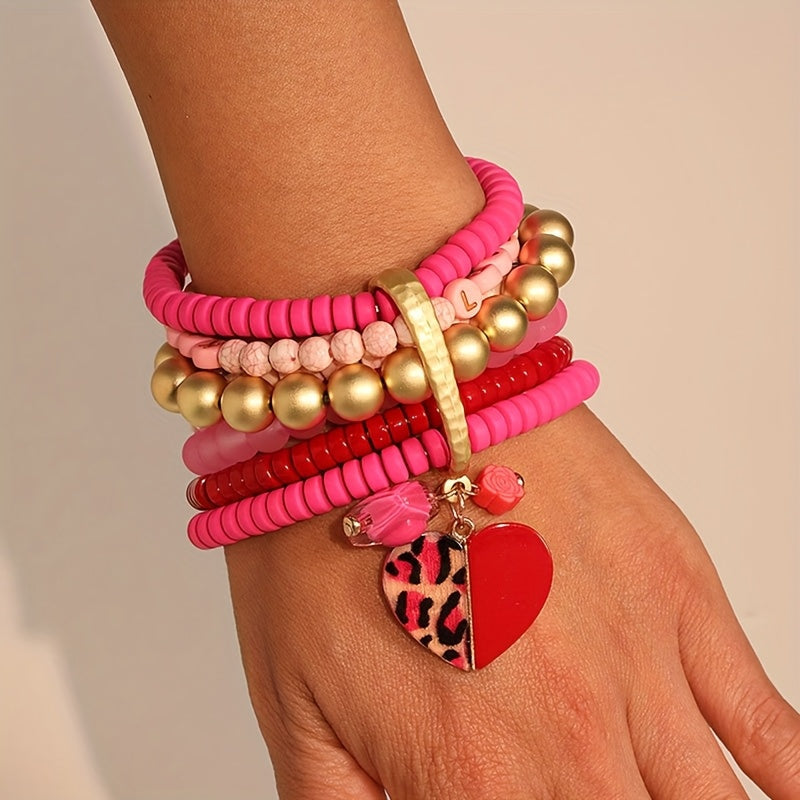 Pink Bohemian Beaded Bracelet for Women Valentine's Day Jewelry