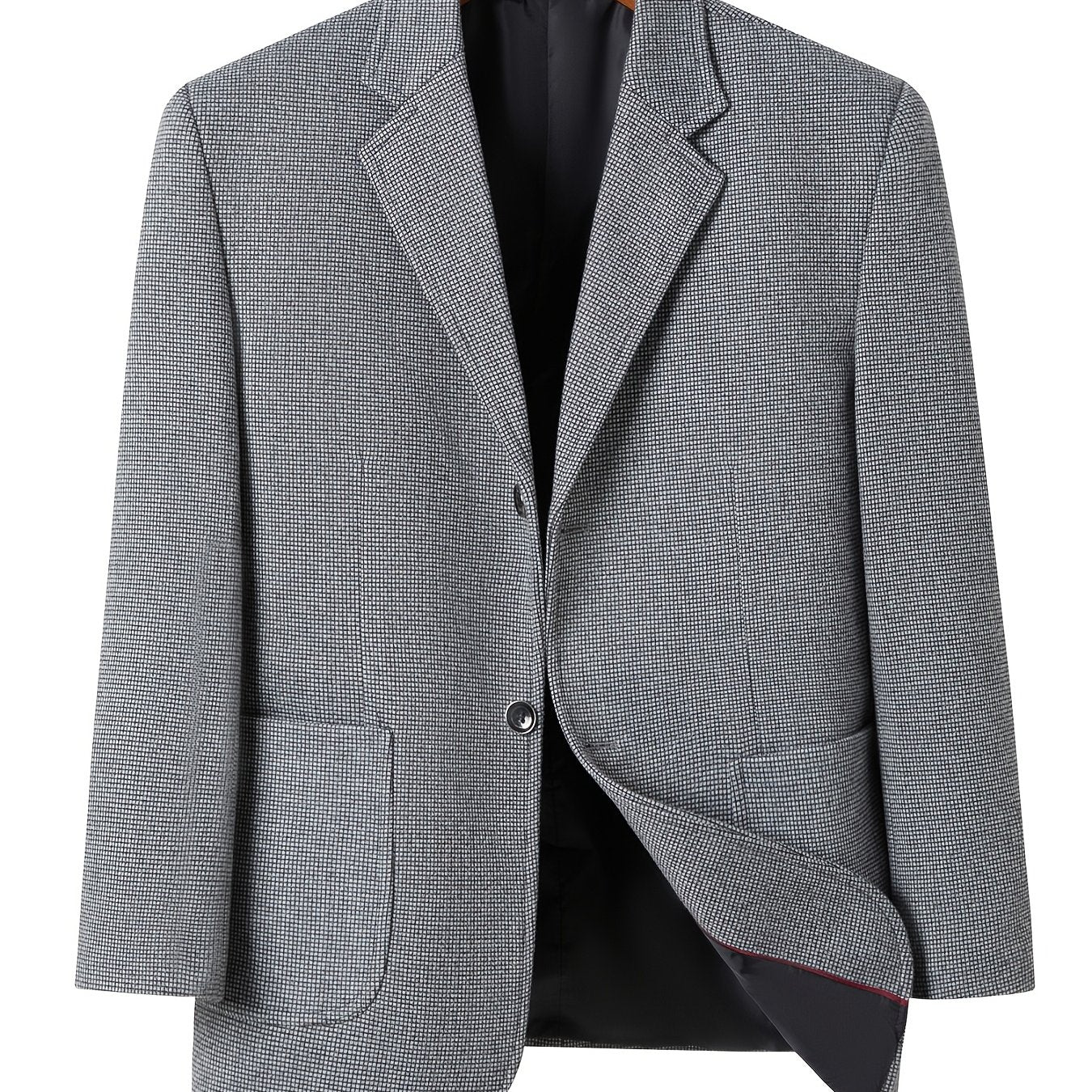 Blazer de cuadros para hombre, ajuste regular, de un solo botón, con cuello de solapa, poliéster y viscosa, para otoño e invierno