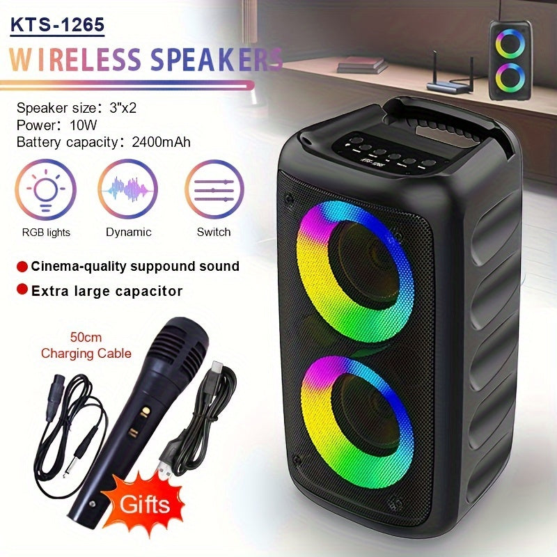 Wireless Bluetooth Speaker with Subwoofer RGB Lights FM Radio TWS 10W Black