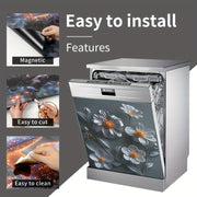 Magnetic Dishwasher Cover Reusable PVC Floral Sticker for Fridge Cabinet White Gray Daisy