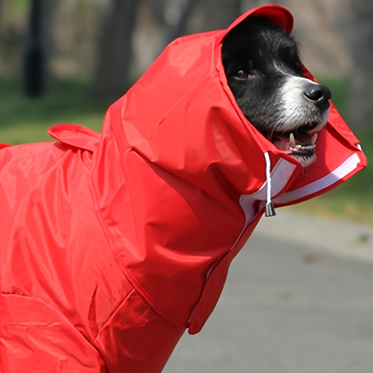 Large Red Dog Raincoat Waterproof Woven Polyester for Medium and Small Dogs
