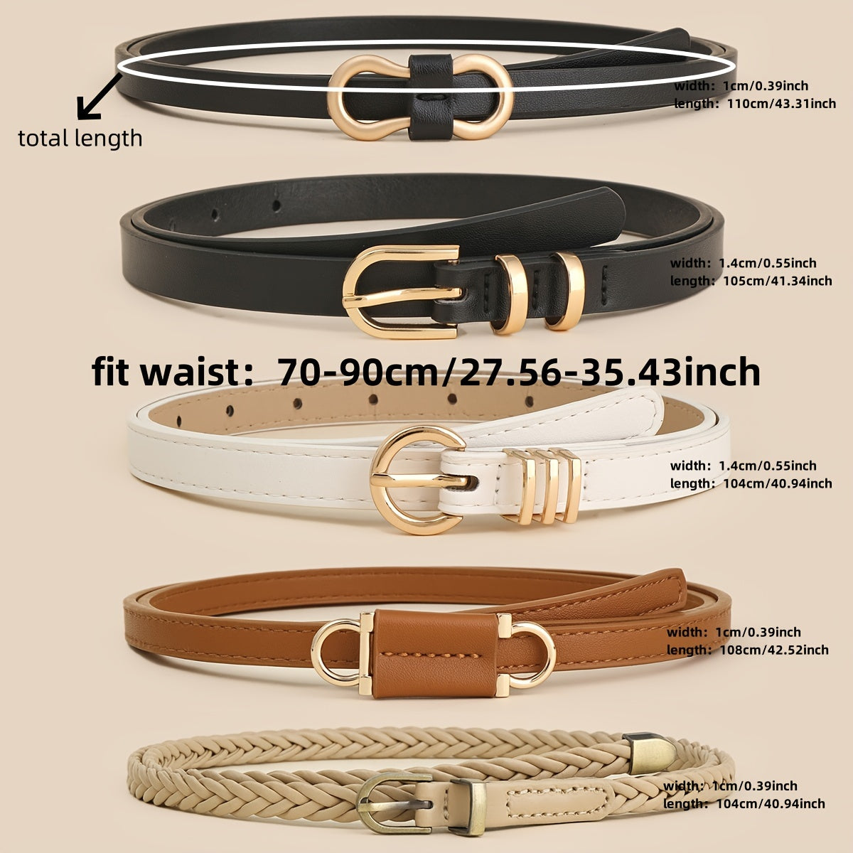 Women's Slim Waist Belts 5-Piece Set for Dresses and Jeans Spring Summer