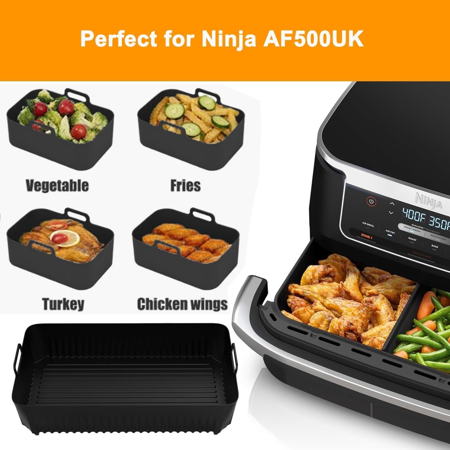 Ninja Foodi Flex Drawer 5.2L 10.4L uchun silikondan tayyorlangan havo qovurish uchun linzalar, yopishmaydigan chuqur qovurish uchun aksessuarlar