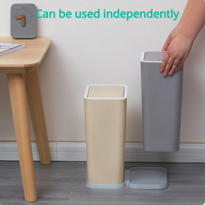 Set of Two Slim Plastic Trash Cans with Recycling and Storage, Durable and No Electricity