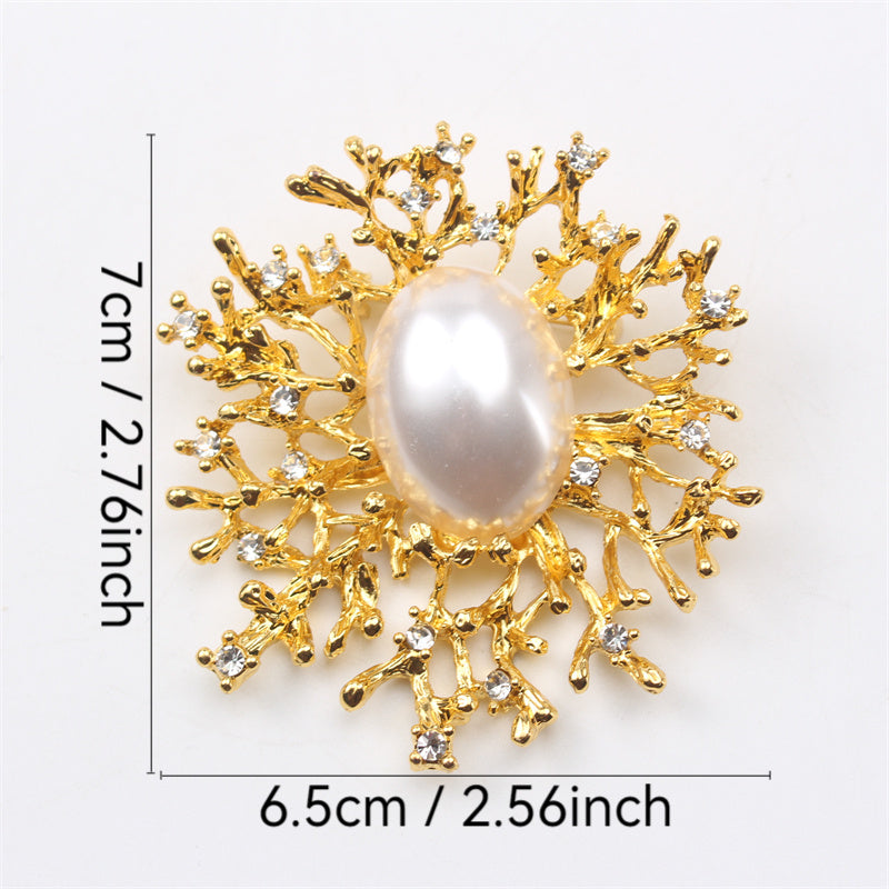 Antique Gold Coral Brooch Pin Sea Creature Resin Enamel Gift for Women