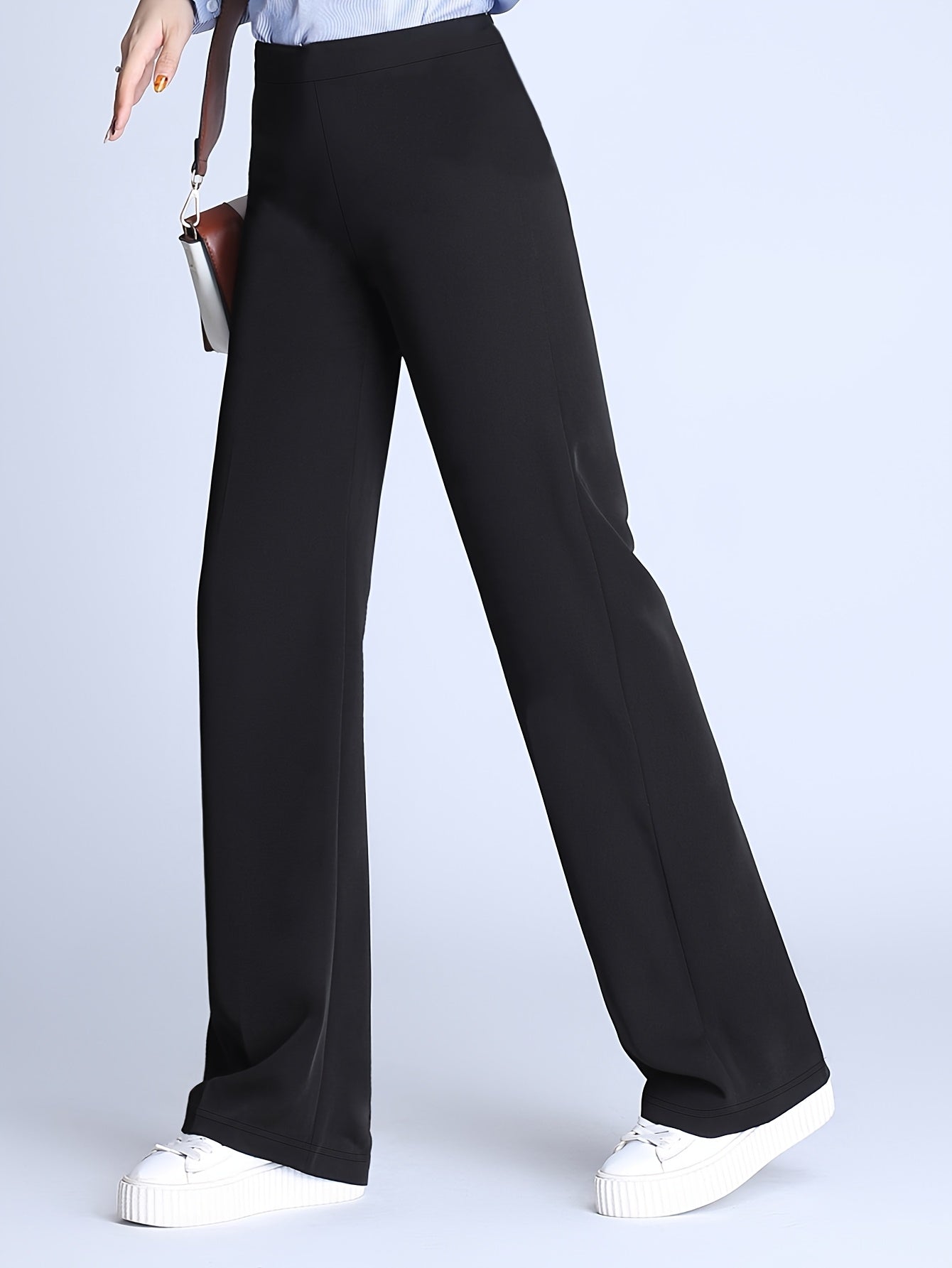 Women's Plus Size Stretchy Solid Color High Waist Straight Leg Pants