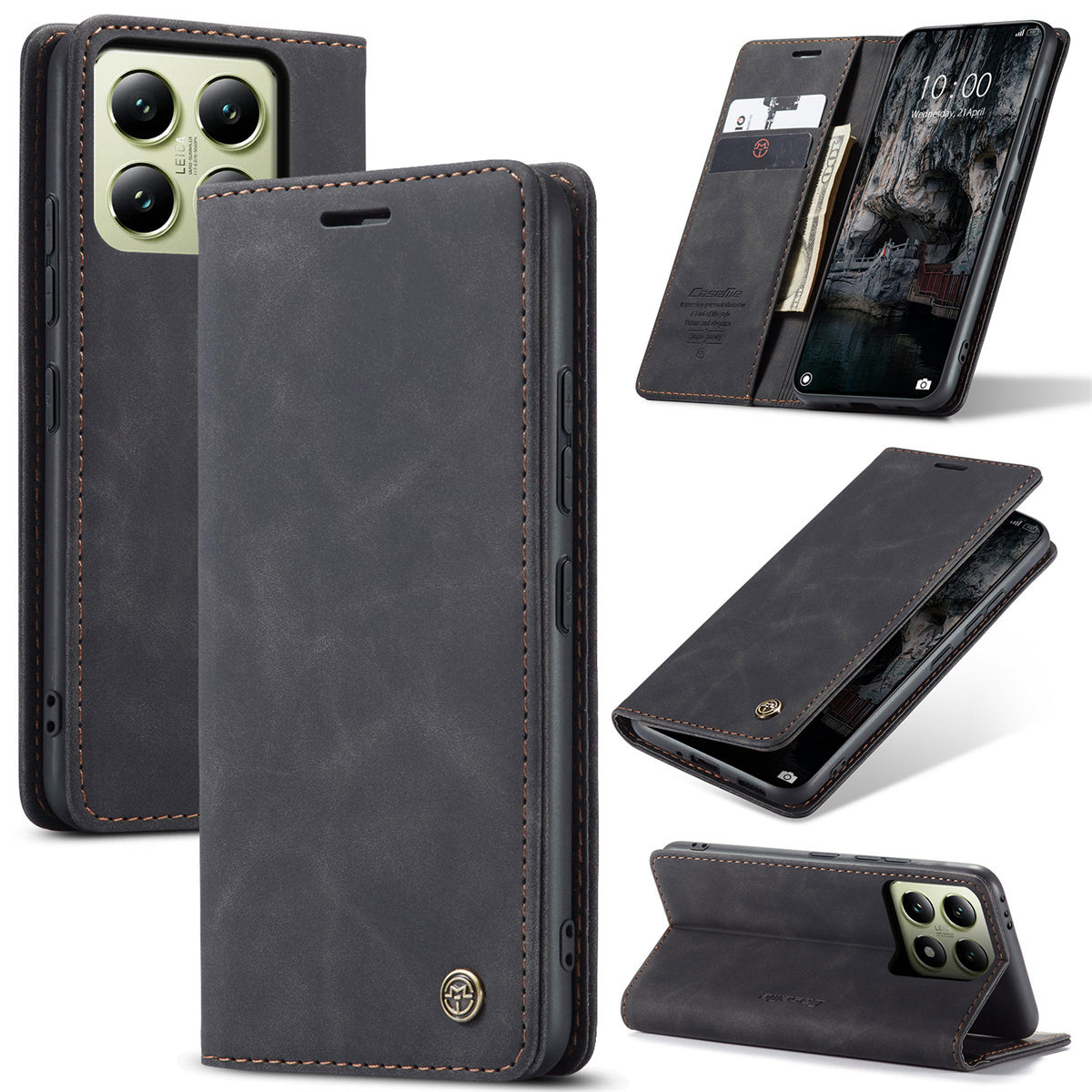 Faux Leather Flip Wallet Phone Case for Xiaomi 14T Pro and 14 with Card Holder and Kickstand