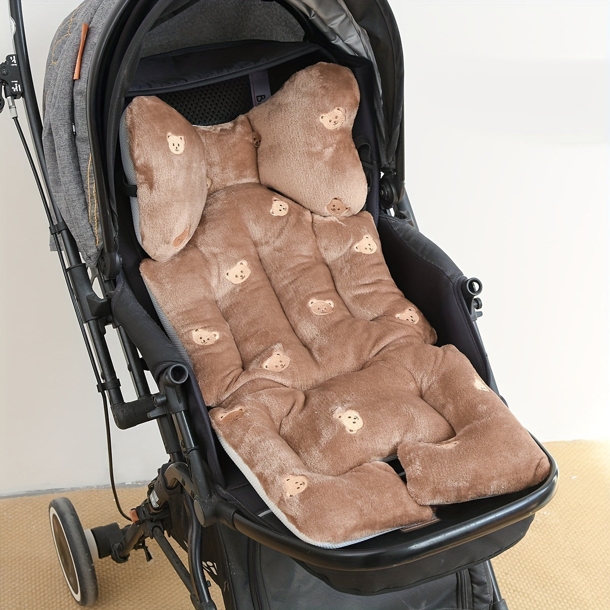 Almohadilla para asiento de cochecito infantil, suave y acogedora, con bordado, lavable a máquina, comodidad durante todo el año