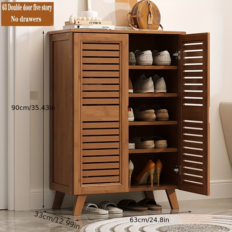 Spacious Bamboo Wall-Mounted Shoe Rack Multi-Layer Entryway Storage