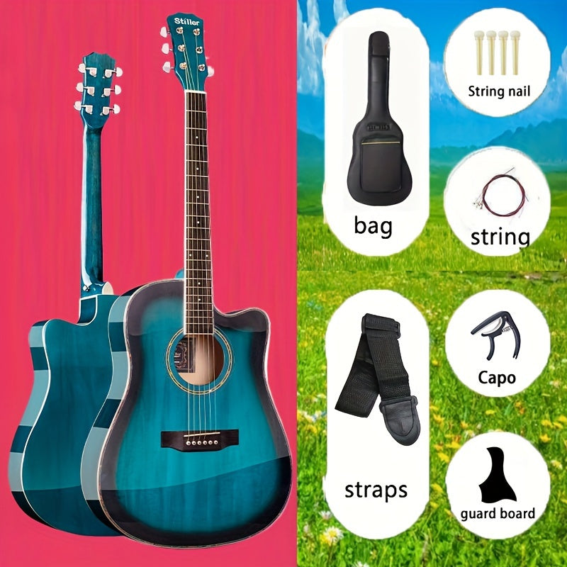 Beginner Acoustic Guitar 101.6cm Spruce Top Rosewood Fingerboard Maple Neck Basswood Sides Includes Bag Straps Tuner