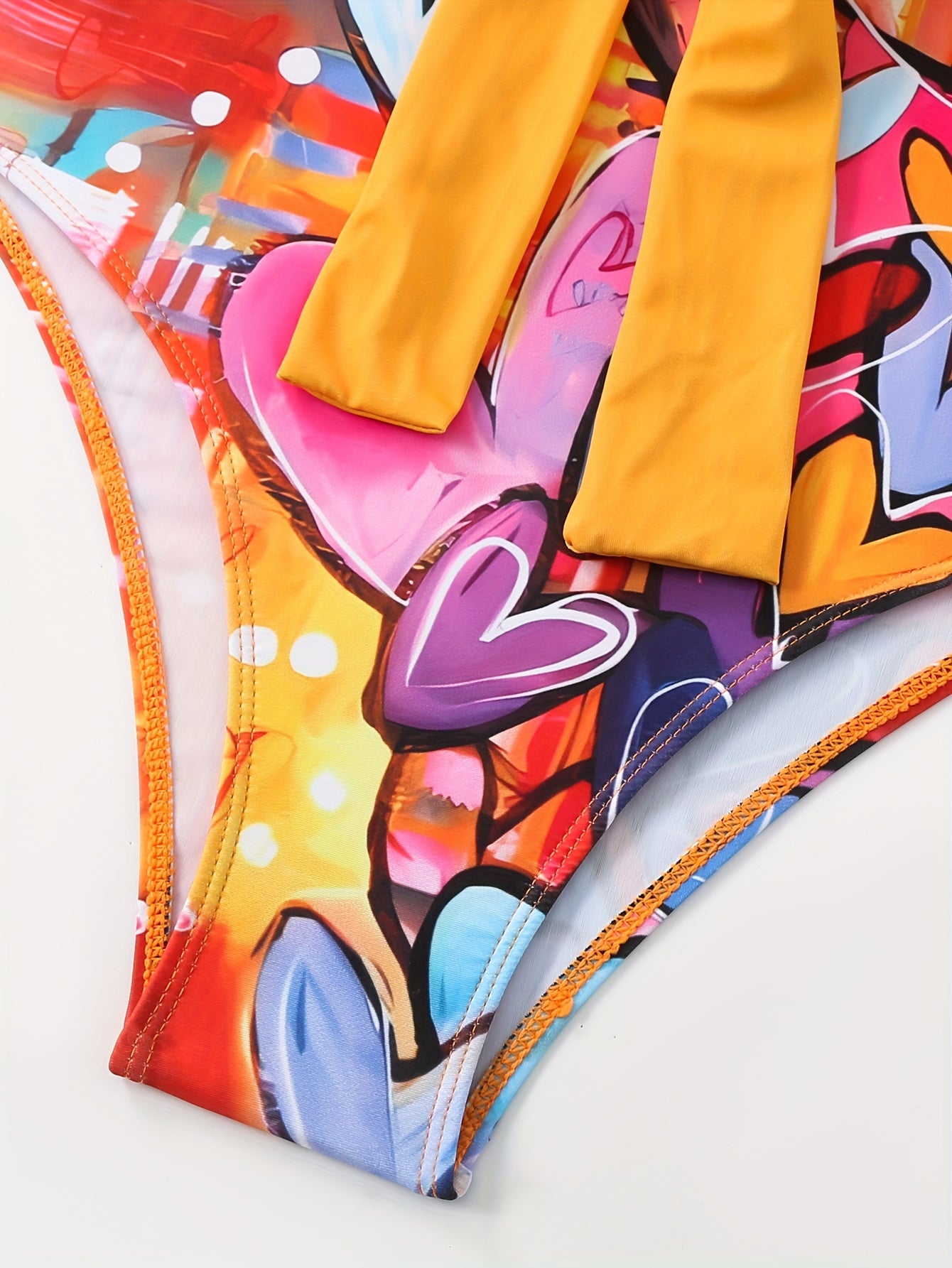 Women's Floral One-Shoulder Swimsuit Set with Blue Leaf Print High-Waisted Bottoms Ruffled Top Polyester Spandex