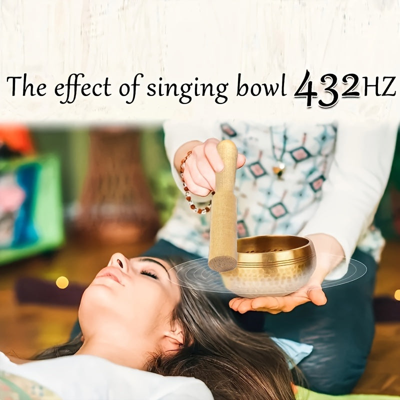 Cuenco de canto Vajra hecho a mano en Nepal con mazo de madera y alfombra para meditación, yoga y rituales, oro cobre