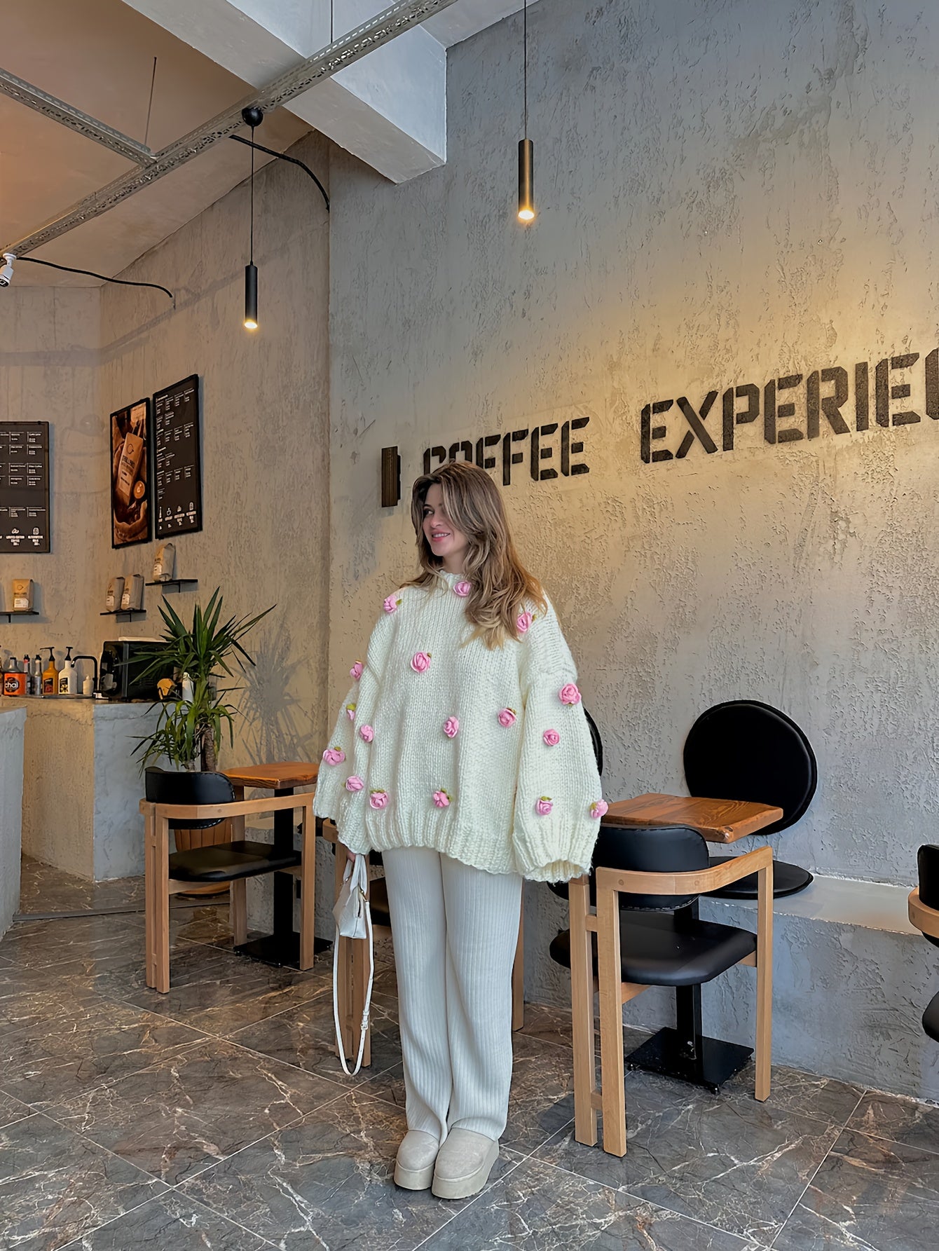 Объемный вязаный крючком свитер ручной работы для осени и зимы, акриловая вязка, круглый вырез, геометрический узор