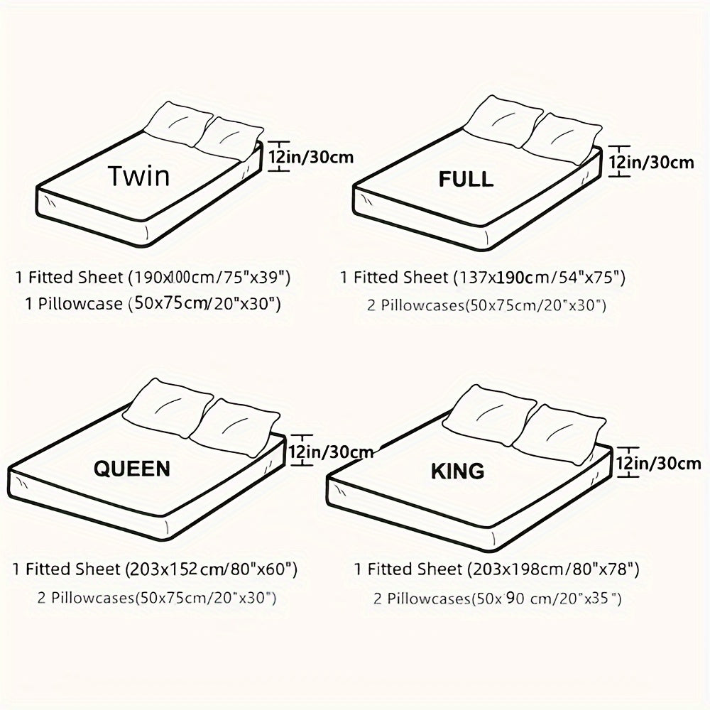 Juego de ropa de cama de satén sólido con funda de colchón ajustable de bolsillos profundos y fundas de almohada