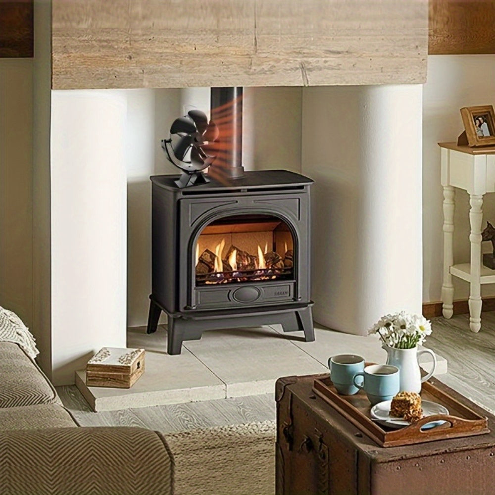 Wood Stove Fan 6-Blade Aluminum Portable Heat Exhauster No Electricity