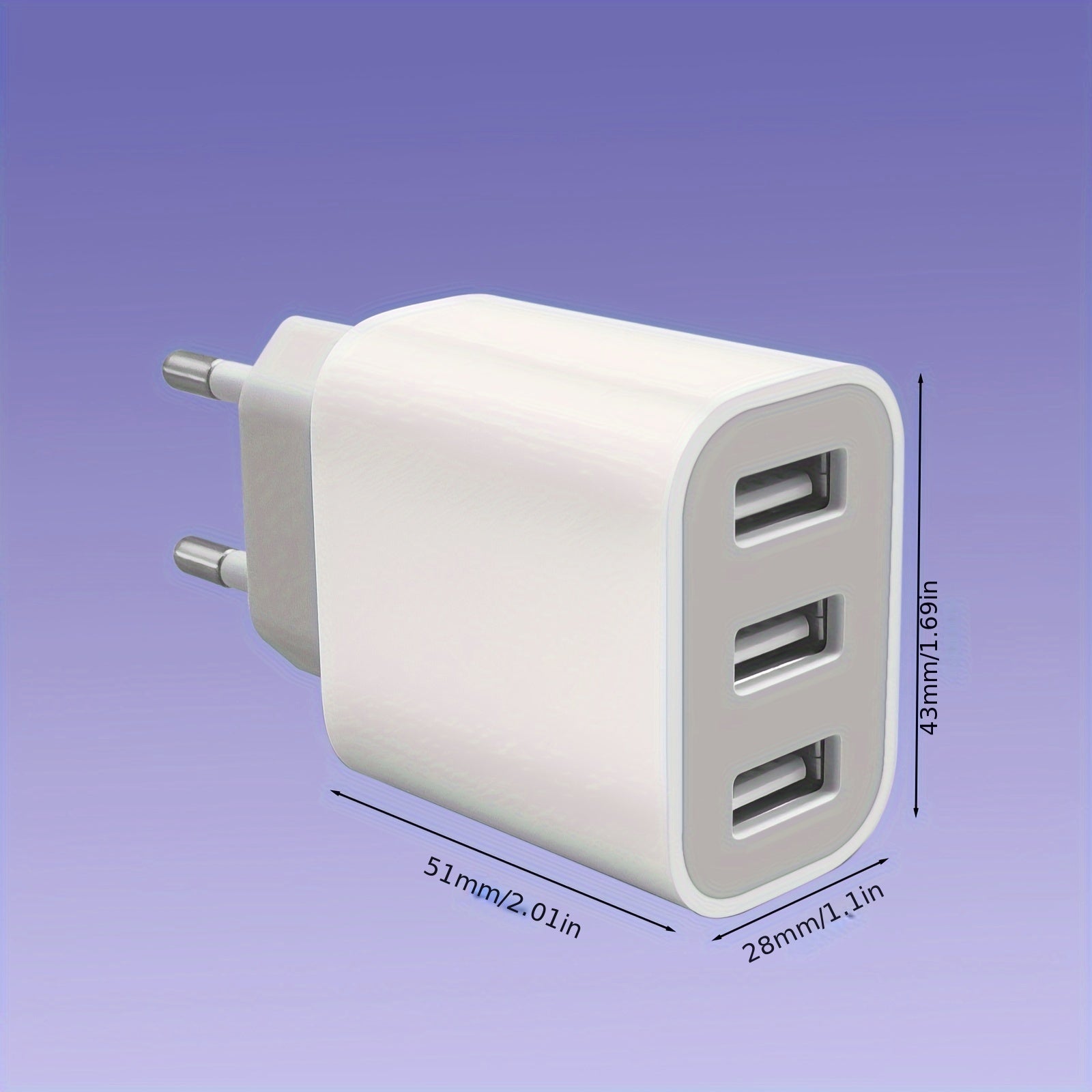 3-Port USB Wall Charger Fast Charging Adapter for iPhone and Samsung Galaxy Compact Power Supply