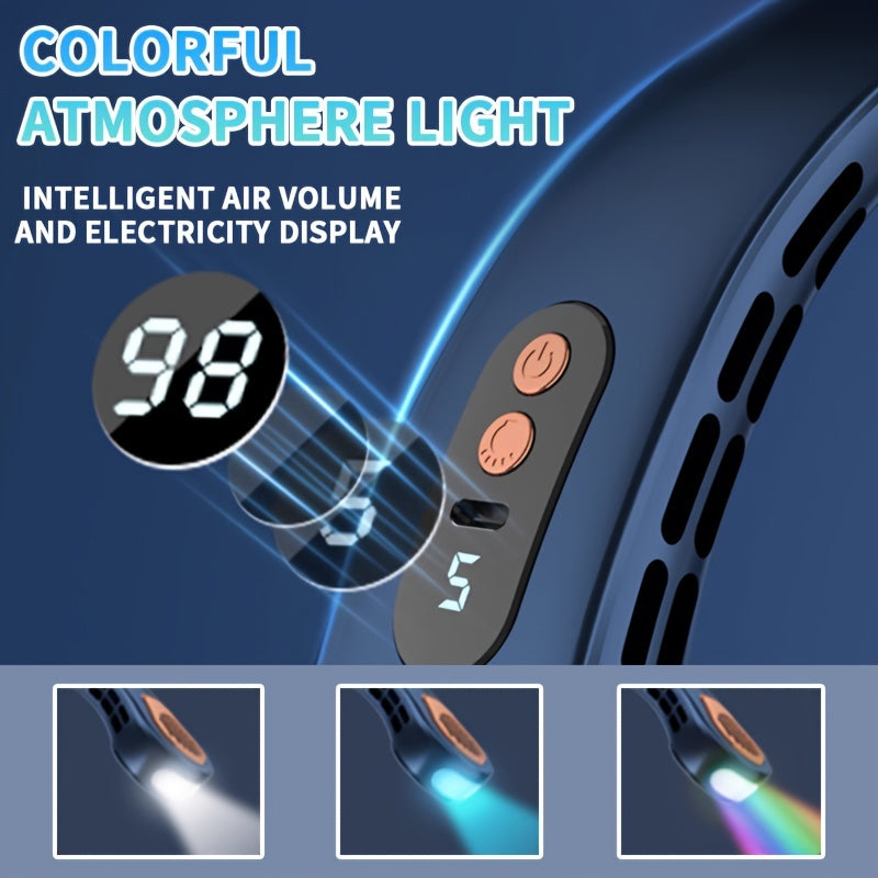 Portable Bladeless Neck Fan Rechargeable USB LED Display for Outdoor Travel Camping