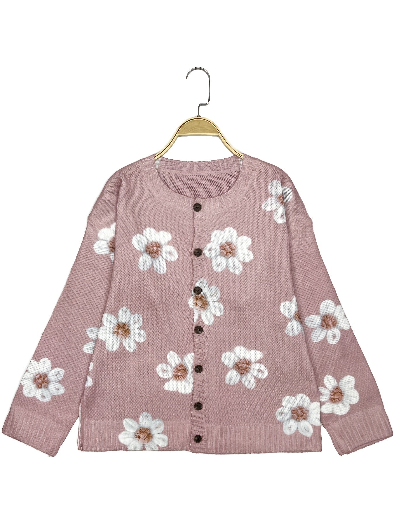 Plus-Size Women's Floral Print Cardigan Lightweight Sweater Long Sleeve Autumn Spring