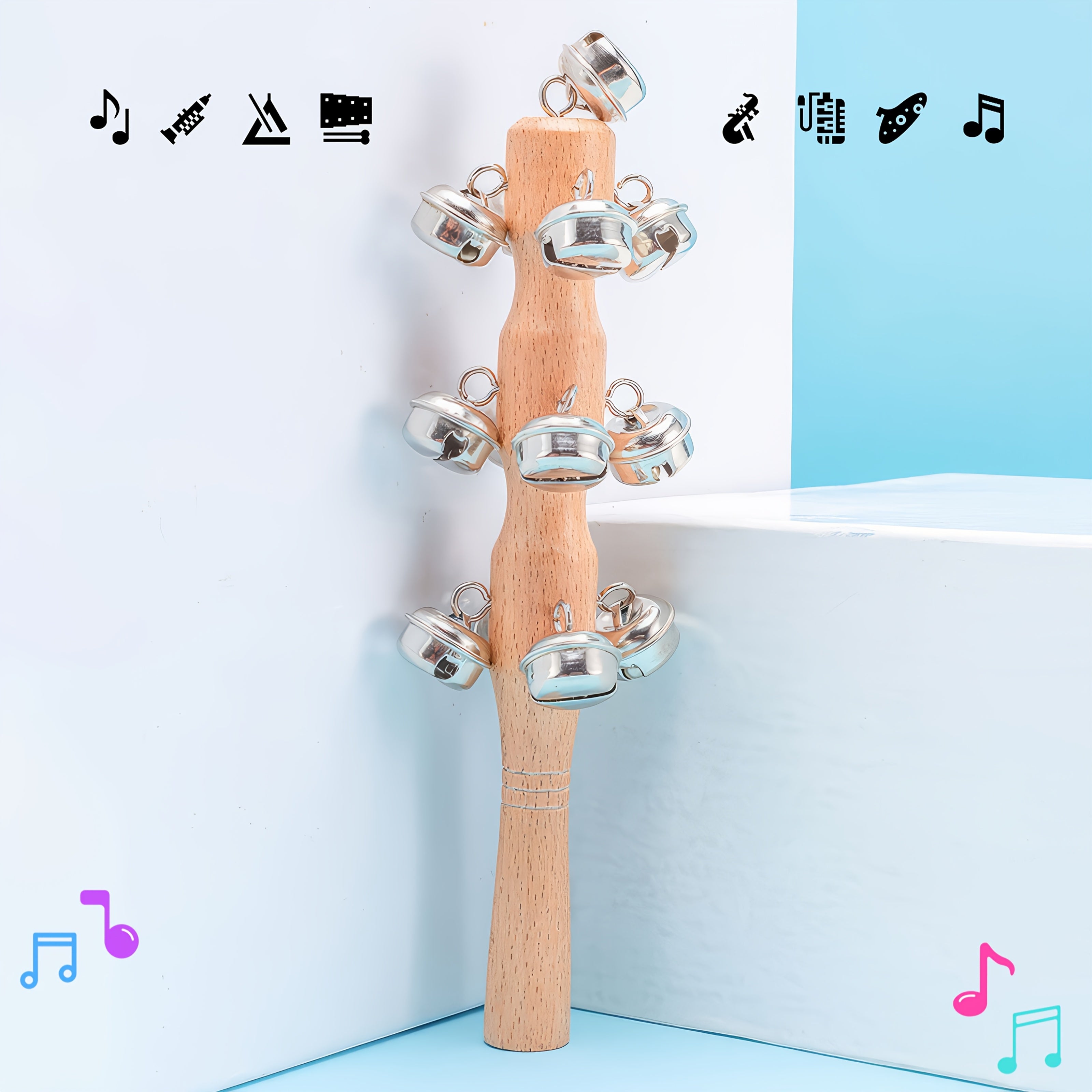 Wooden Hand Ring Bell for Teaching and Performance 13 Stick Auditory Training Instrument