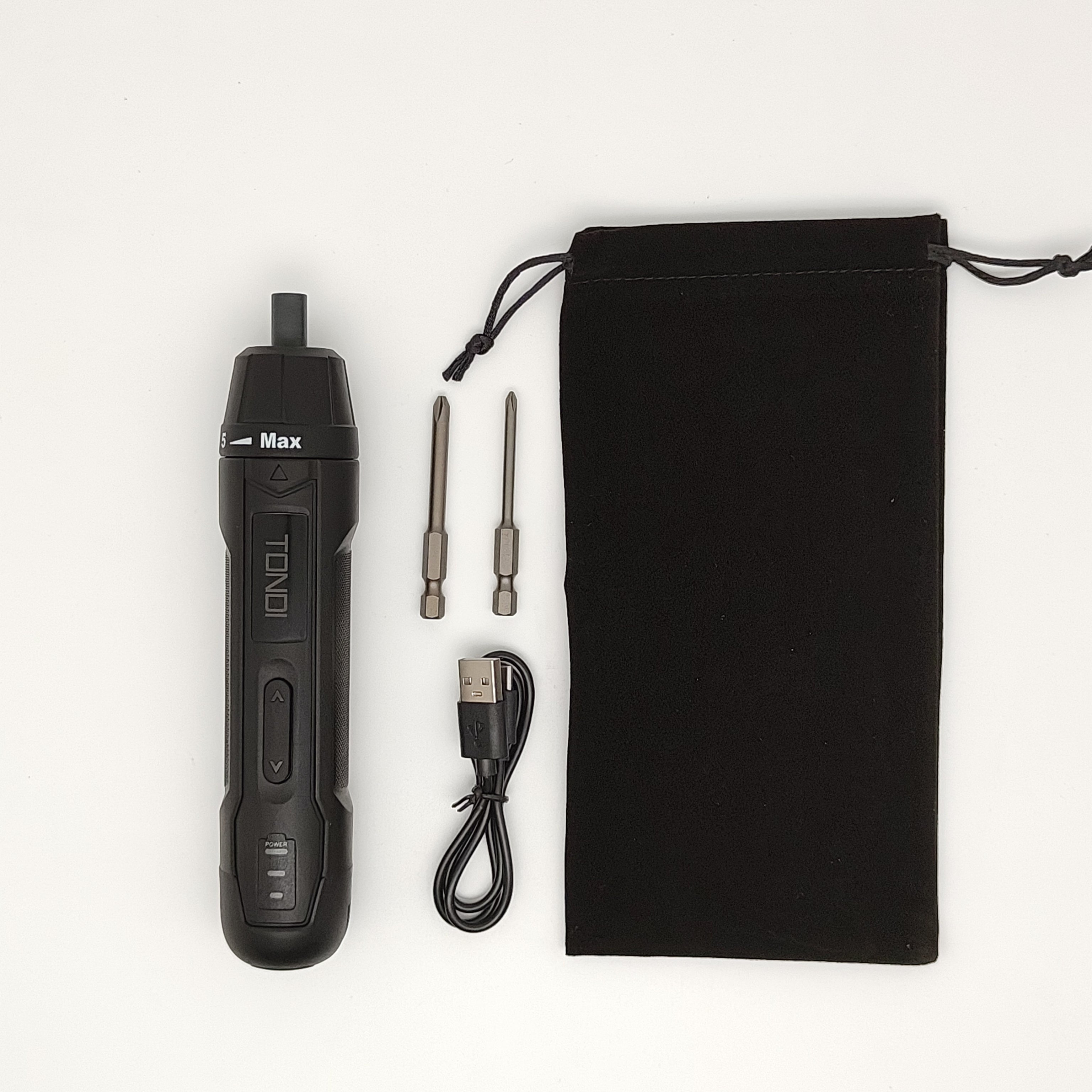 Juego de destornillador eléctrico inalámbrico con batería de litio de 2000mAh, carga USB, mango de goma, broca magnética, par máximo de 5N.m