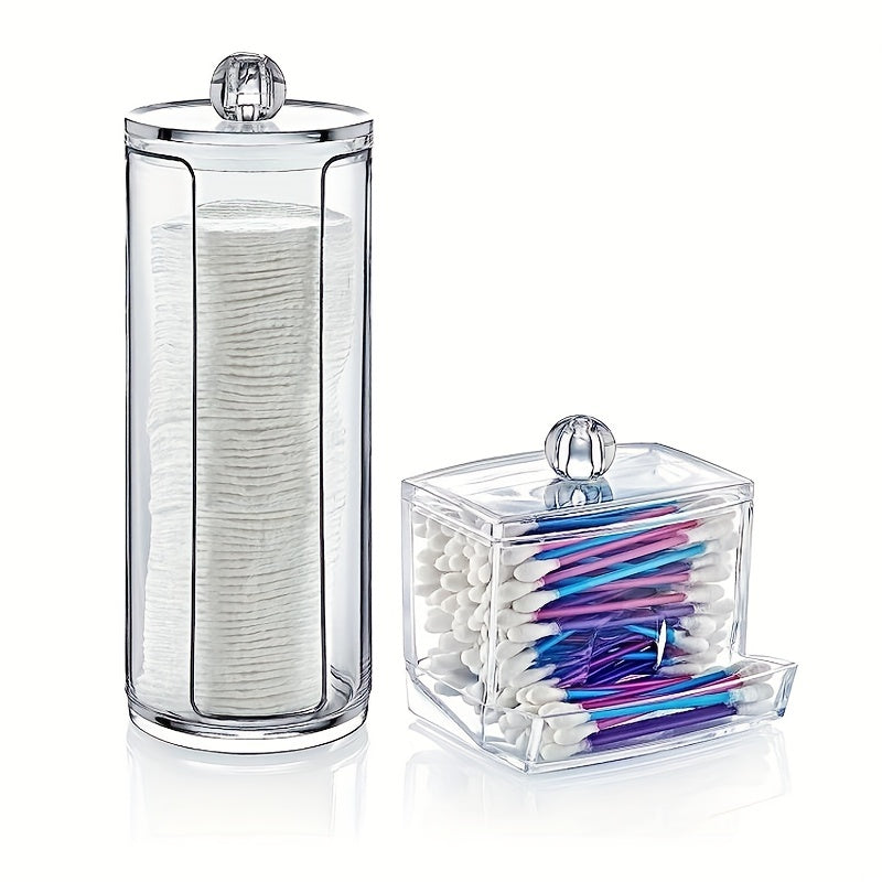 Set of 2 Clear Bathroom Storage Canisters for Cotton Balls and Swabs
