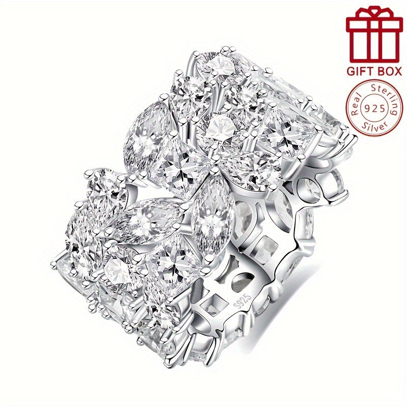 Sterling Silver Engagement Ring 15.8ct Zirconia Wide Band Wedding Jewelry