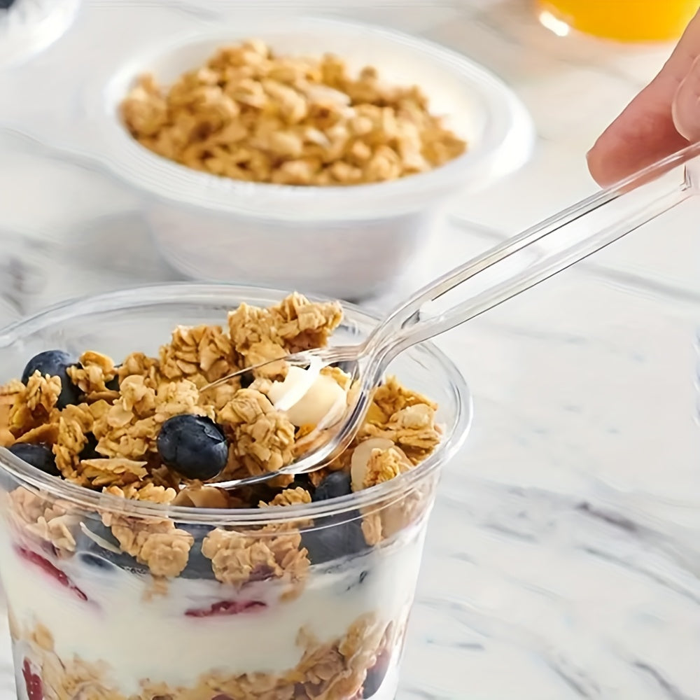 Desertlar, sho'rvalar, pirojnoe uchun 50 dona shaffof plastmassa qoshiq, qayta ishlatiladigan