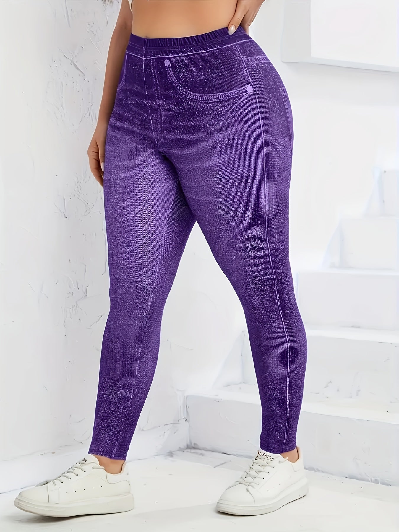 Plus Size Women Purple Y2K Retro Printed High-Elasticity Leggings