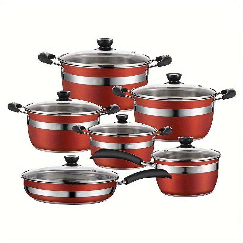 12-Piece Stainless Steel Cookware Set Non-Stick Pots and Pans with Glass Lids