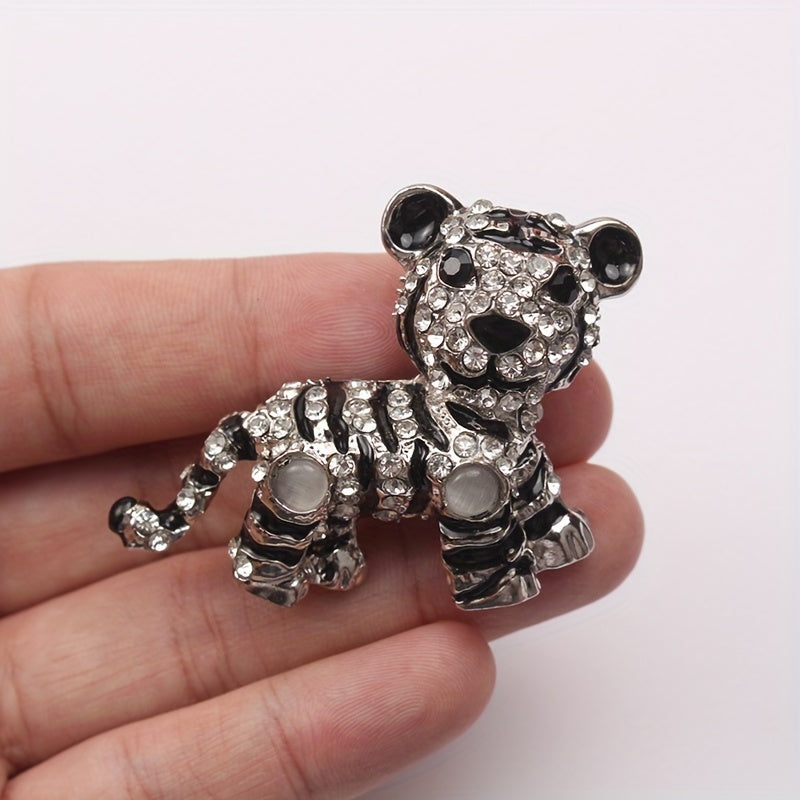 Vintage Tiger Brooch Pin Rhinestone Accent for Men's Suit Jacket Lapel