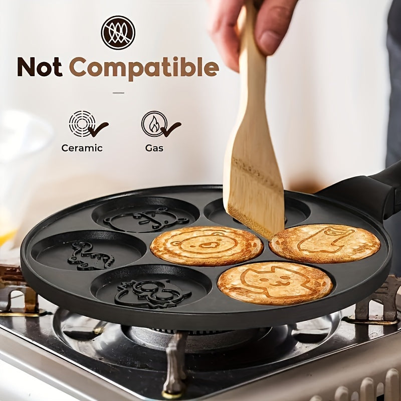7-Hole Animal Pattern Non-Stick Pancake Pan Aluminum Alloy Detachable Handle Easy to Clean