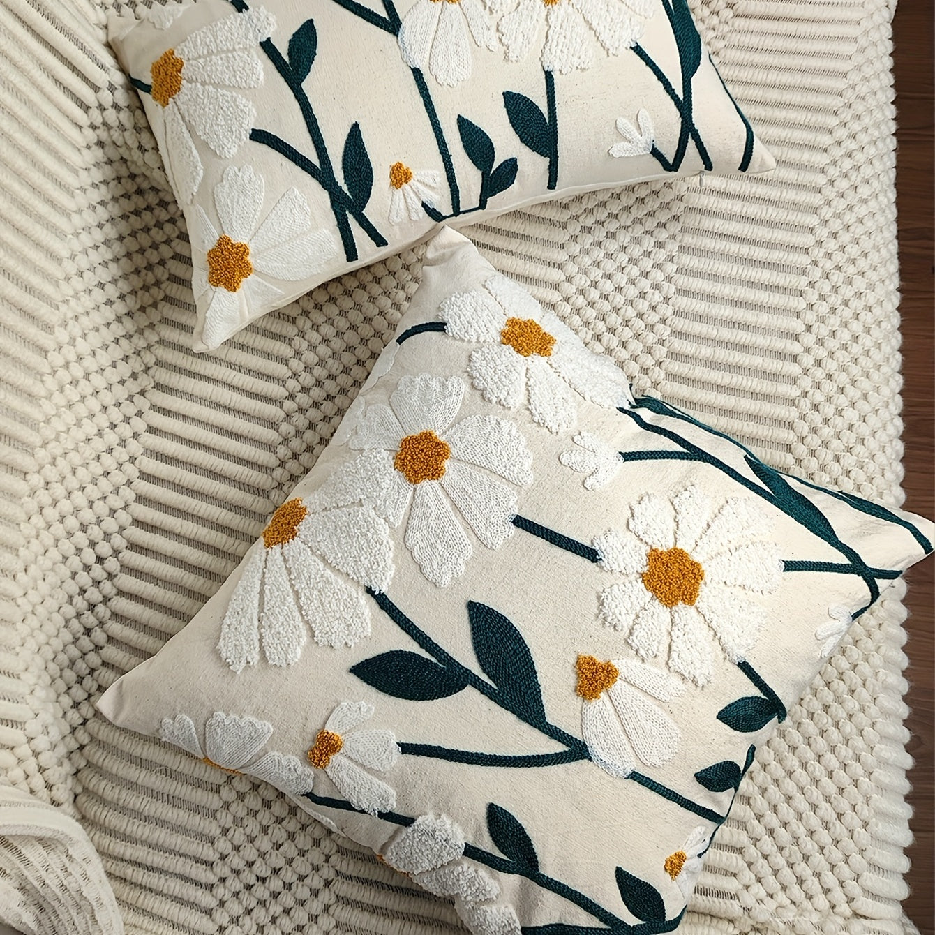 Daisy gul bosma bilan bezatilgan yostiq qopqog'i, divan va mehmonxona uchun, ichki qismi bilan