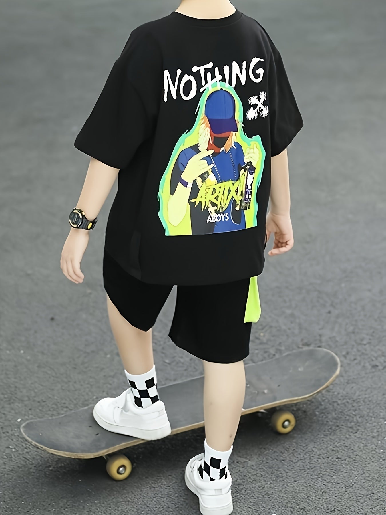 Boys Summer Sports Outfit with Cartoon Design T-Shirt and Shorts for Kids 12 and Under