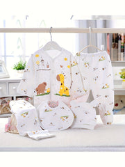 Newborn Baby 5-Piece Cotton Outfit Set with Cartoon Designs for Infants