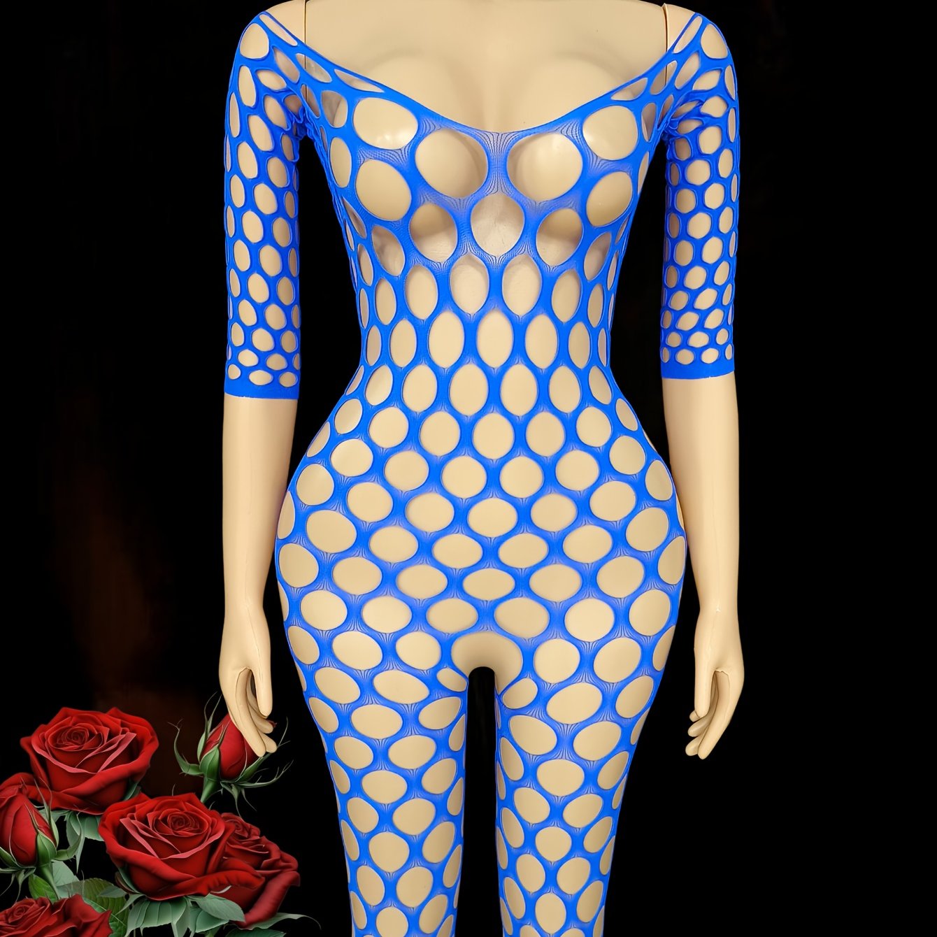 Women's See-Through Mesh Off Shoulder Bodystocking Plus Size Crotchless Jumpsuit